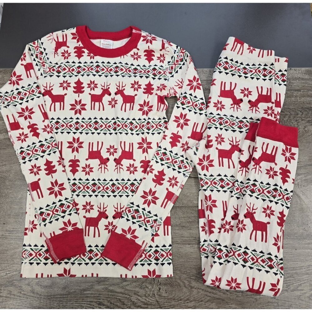 Hanna Andersson Pajama Set 150 (12) Fair Isle Organic Cotton Holiday EUC
